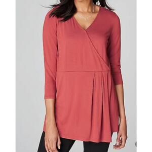J Jill Tunic Top Medium Coral Wrap Wearever Collection Stretch Soft Flowy Blouse